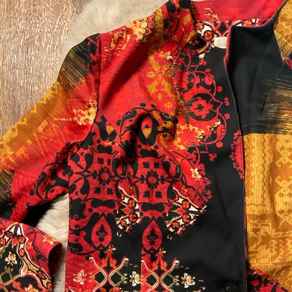 Chicos Jacket Womens 2 Large Printed Statement Blazer Artsy Career Boho Unique - Picture 4 of 12